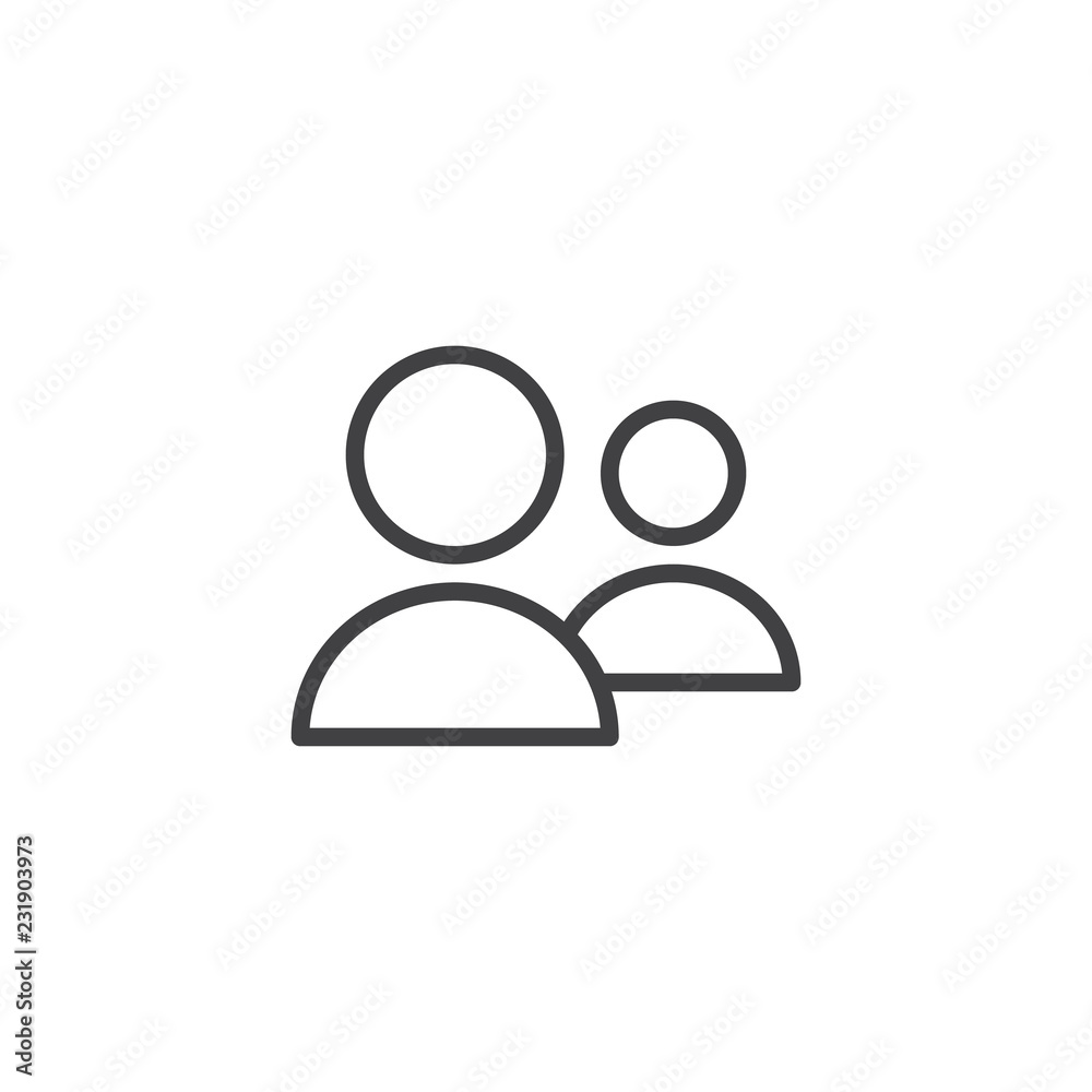 Two users outline icon. linear style sign for mobile concept and web design. Friends avatar simple line vector icon. Symbol, logo illustration. Pixel perfect vector graphics Two users outline icon. linear style sign for mobile concept and web design. Friends avatar simple line vector icon. Symbol, logo illustration. Pixel perfect vector graphics