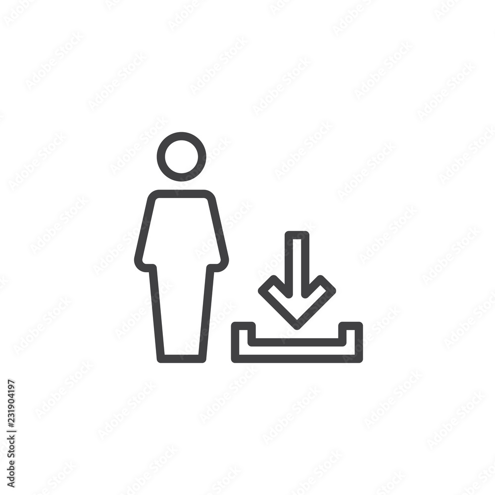 Download user profile outline icon. linear style sign for mobile concept and web design. Man avatar and download arrow simple line vector icon. Symbol, logo illustration. Pixel perfect vector graphics Download user profile outline icon. linear style sign for mobile concept and web design. Man avatar and download arrow simple line vector icon. Symbol, logo illustration. Pixel perfect vector graphics