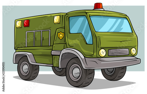 Cartoon military army big cargo truck