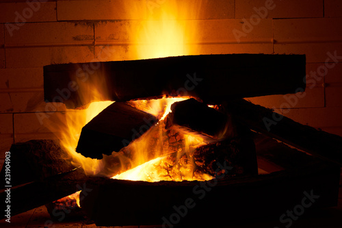 Fireplace and wood background