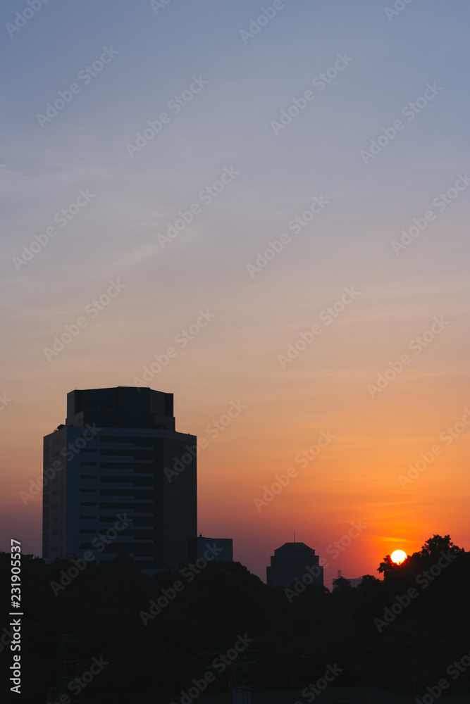 Sunset with building silhouette