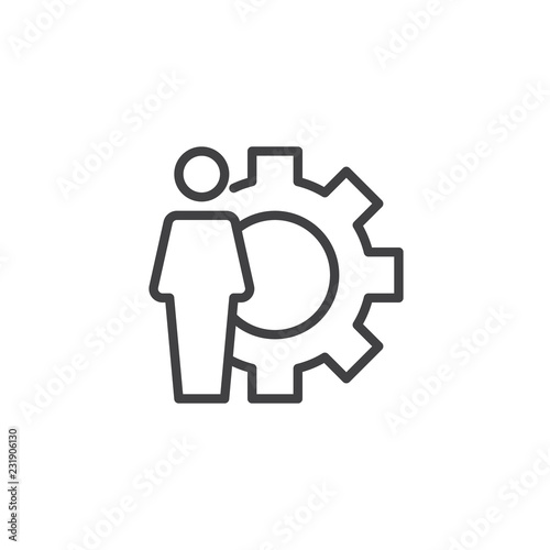 User and gear outline icon. linear style sign for mobile concept and web design. Account settings simple line vector icon. Symbol, logo illustration. Pixel perfect vector graphics