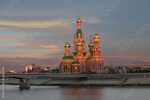 Yoshkar Ola city. Mari El, Russia.Cathedral of the Annunciation of the Blessed Virgin Mary in sunrise