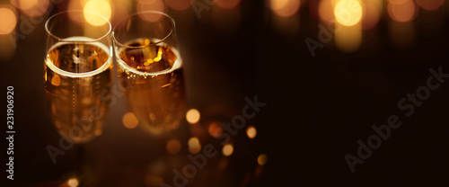 Festive bokeh background with champagne