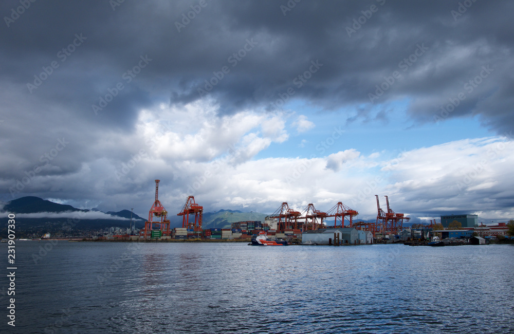 Port of Vancouver with dramatic sky