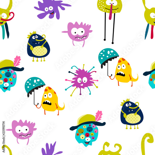 Seamless pattern. cute monsters. Set. illustration vector
