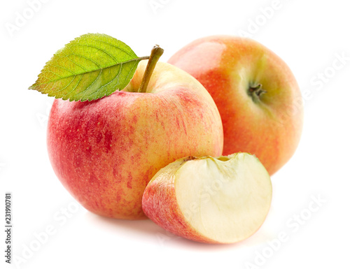 Pink apple with leaf