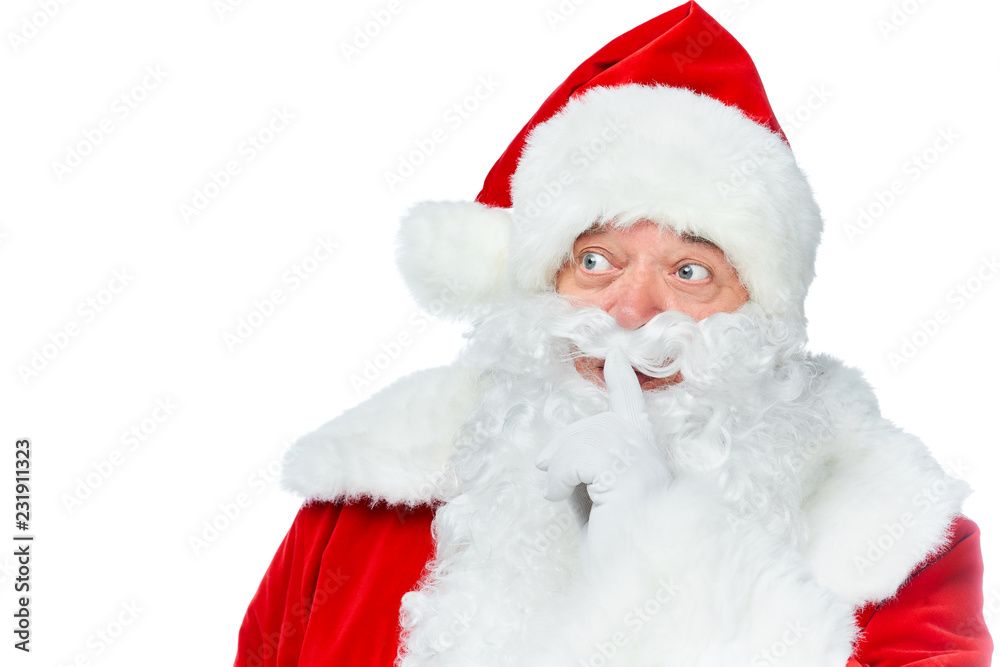 santa claus showing silence symbol isolated on white santa claus showing silence symbol isolated on white