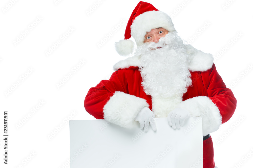 santa claus with empty board isolated on white santa claus with empty board isolated on white