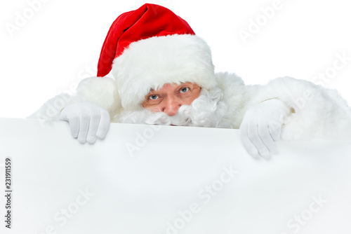 santa claus with blank placard isolated on white