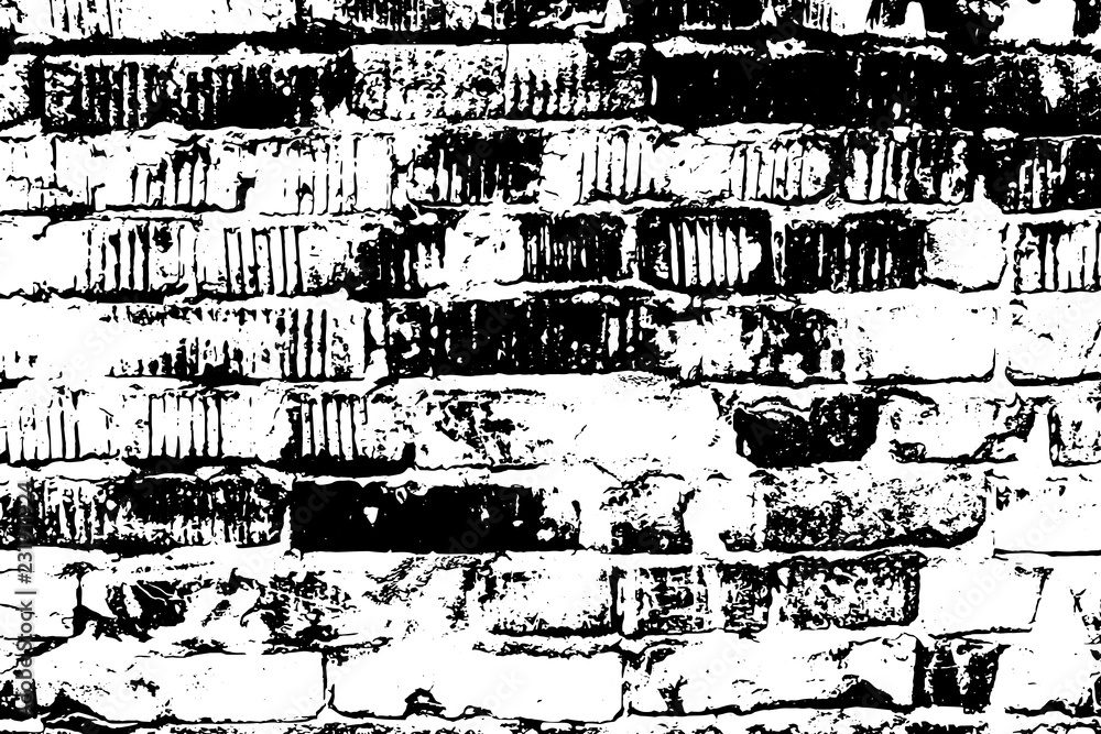 Grunge old brick texture. Vector black and white illustration