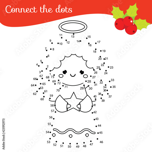 Connect the dots by numbers children educational game. New Year theme, Christmas angel