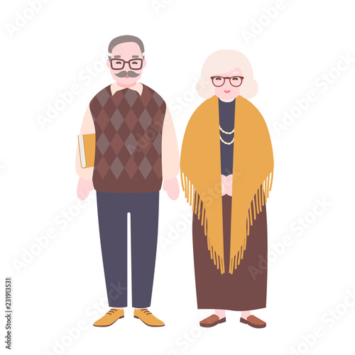 Cute happy elderly couple isolated on white background