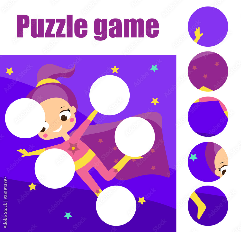 Supergirl puzzle for toddlers. Match pieces and complete the picture. Educational game for children