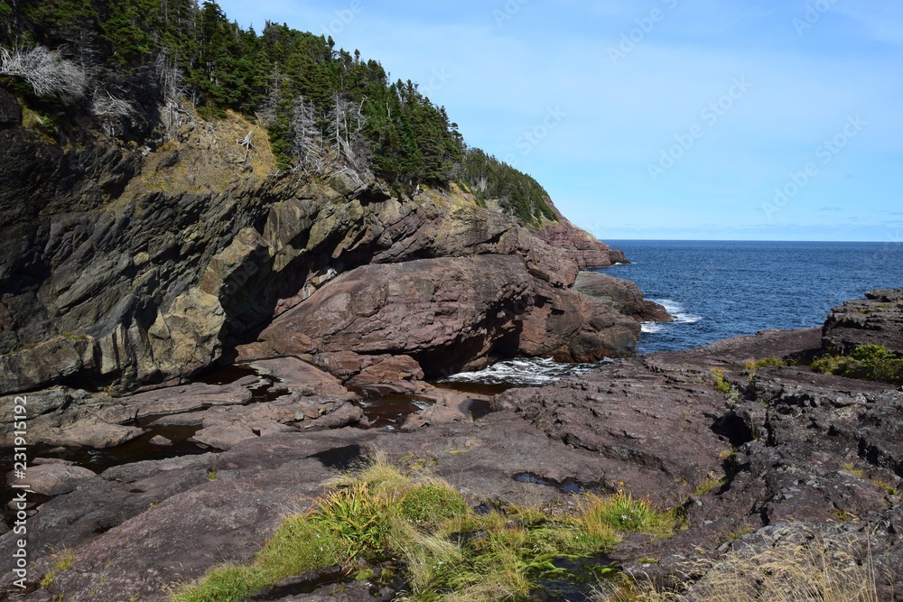 andscape along the Killick Coast, coastline near Flatrock seen from the Stiles Cove Path, East Coast trail Avalon Peninsula; Newfoundland Canada andscape along the Killick Coast, coastline near Flatrock seen from the Stiles Cove Path, East Coast trail Avalon Peninsula; Newfoundland Canada