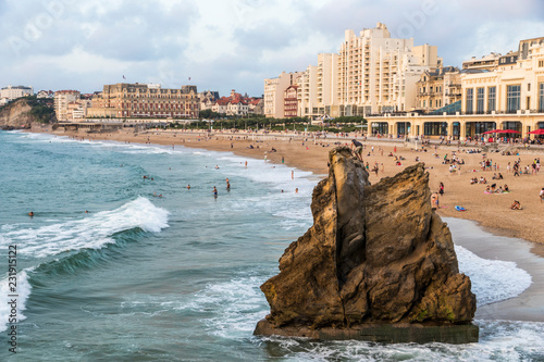 Biarritz, France. Views of the Grande Plage (Great Beach), a major tourist destination in Aquitaine photo
