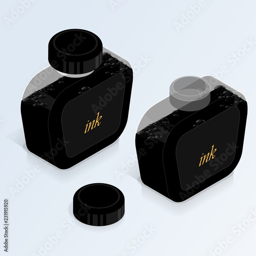 isometric bottle of ink set vector