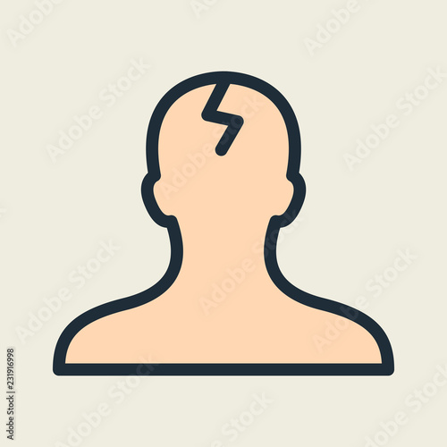 Headache Broken Head Injury Flat Line Stroke Icon Pictogram
