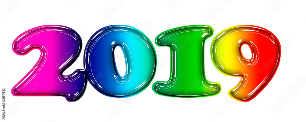 Isolated on white background 2019 sign in colorful plastic style / For Happy New Year background. (clipping path included) Isolated on white background 2019 sign in colorful plastic style / For Happy New Year background. (clipping path included)