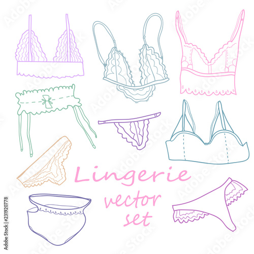 Hand drawn lingerie. Colored vector set