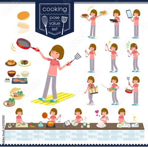flat type Bob hair women Sportswear_cooking