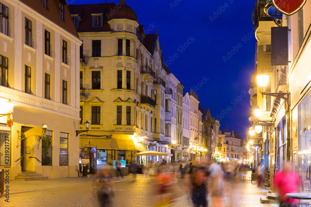 Torun old town streets and building in twilight, Poland