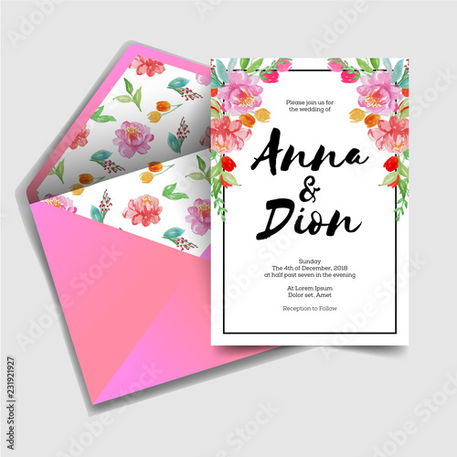modern sweet wedding invitation, rsvp watercolor flower