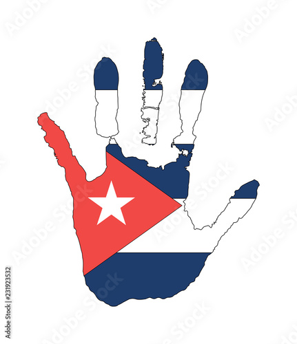 vector handprint in the form of the flag of Cuba. blue, white, red color of the flag