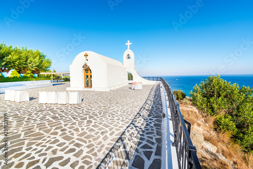 Wedding chapel with sea view on the hill near Faliraki (Rhodes, Greece)