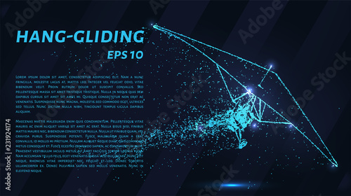 A hang glider out of blue luminous points. Hang-glider vector illustration.