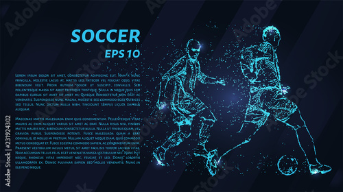 Football of particles on a dark background. Football players consists of geometric shapes. Vector illustration.