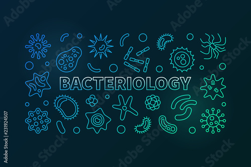 Bacteriology colorful line banner. Vector bacteria illustration