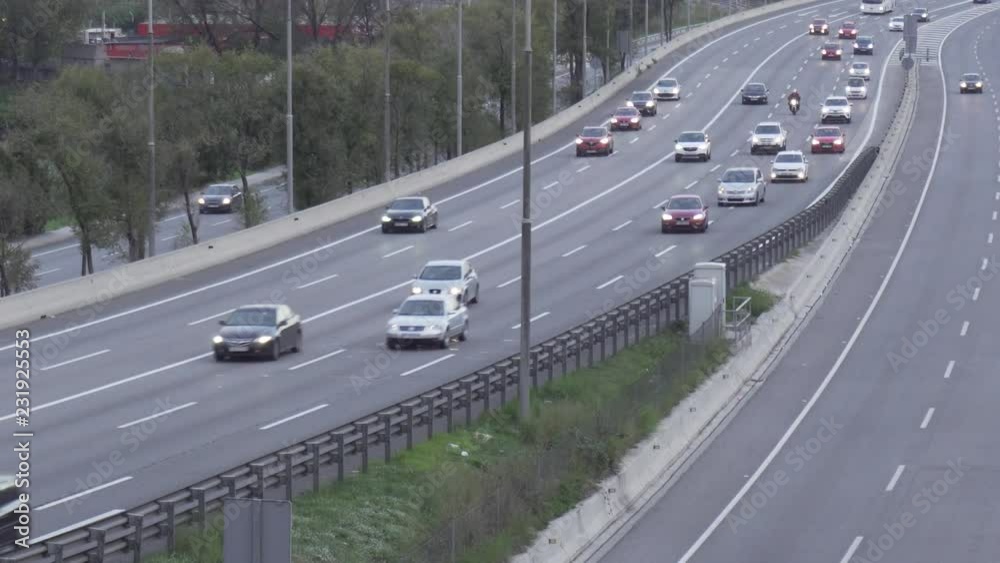 4K footage of traffic in multiple lane highway in Barcelona, Catalonia