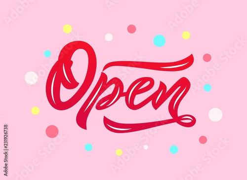 Word Open modern calligraphy lettering on pink background. Isolated.