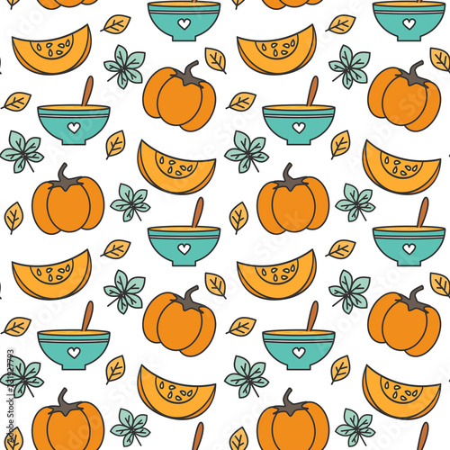 pumpkin cream soup seamless vector pattern background illustration 