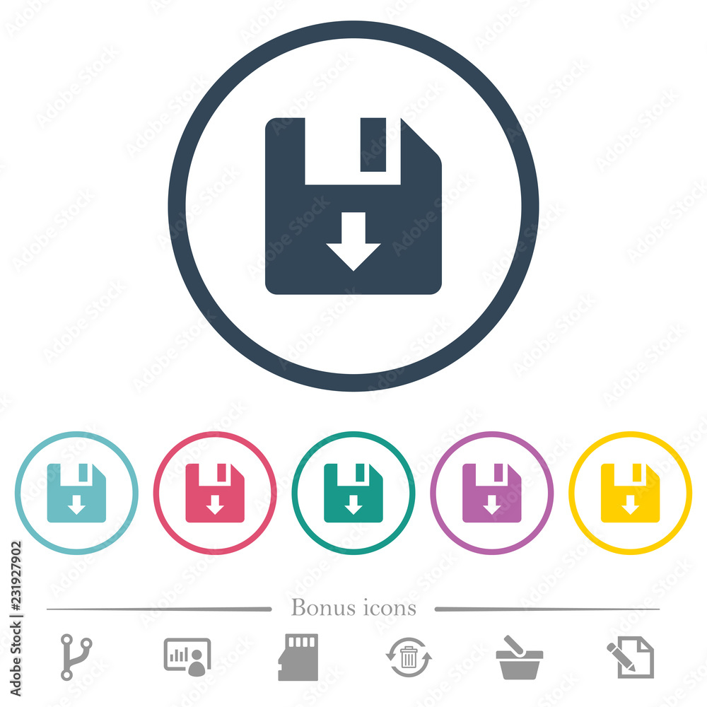 Move down file flat color icons in round outlines