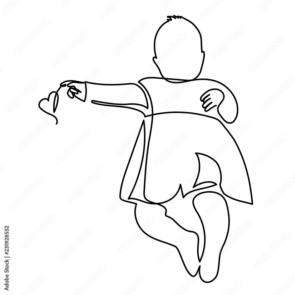 Fototapeta premium continuous line drawing of A cute baby is lying on the white background