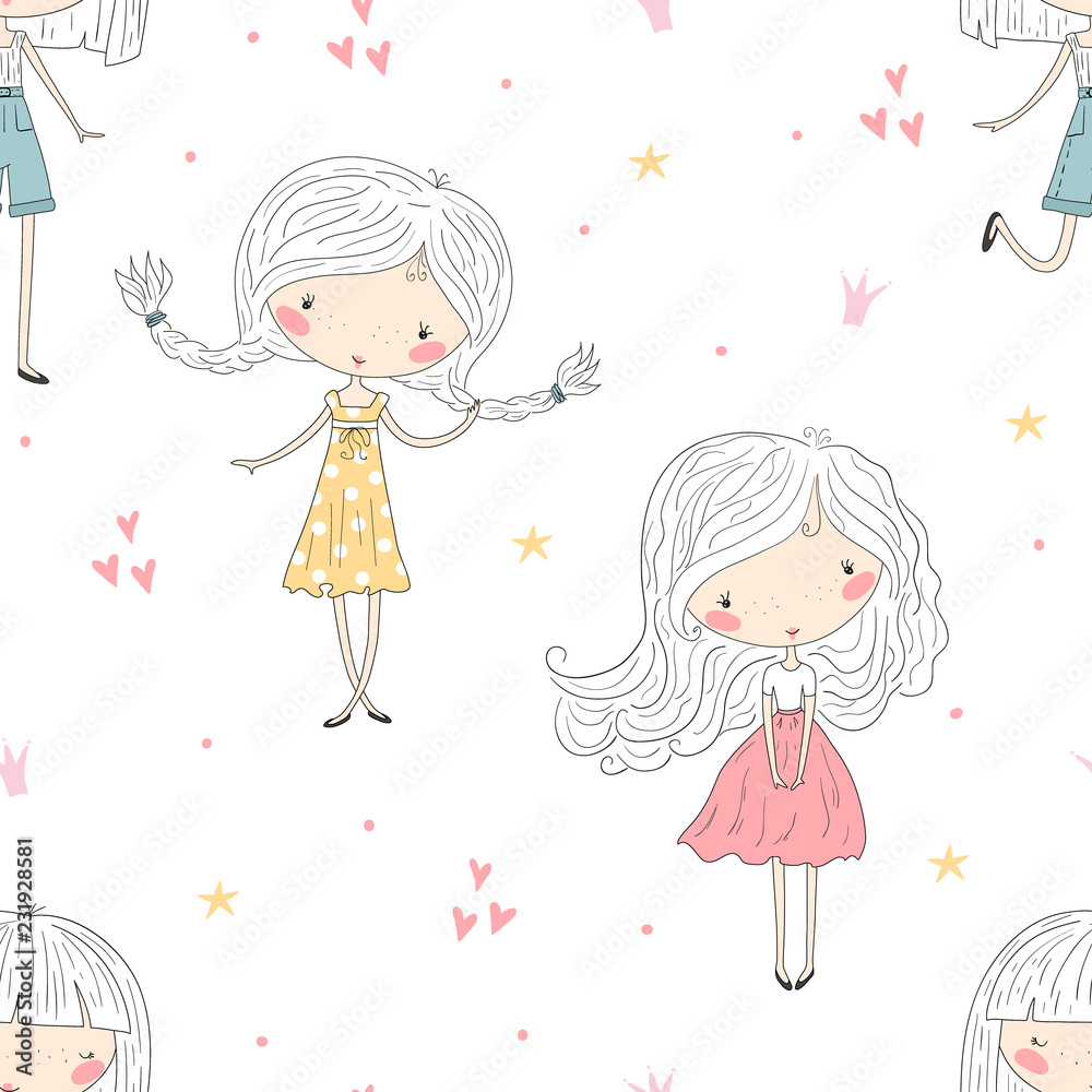 cute little girl vector seamless pattern illustration cute little girl vector seamless pattern illustration