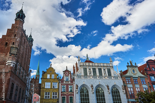 The historic town hall and historic tenement houses building in Gdansk.