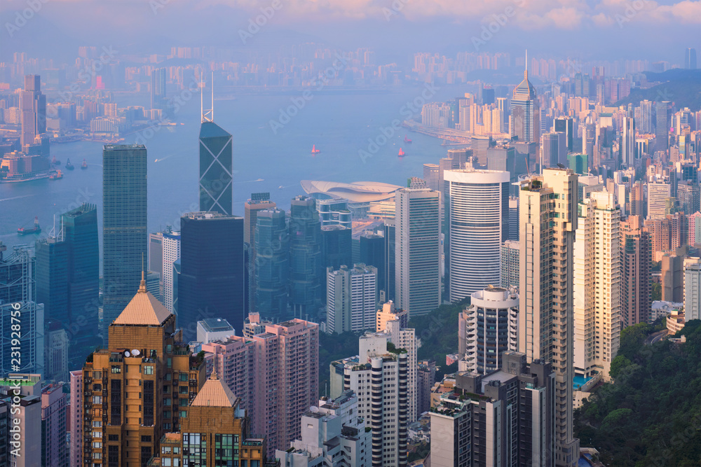 Hong Kong skyscrapers skyline cityscape view