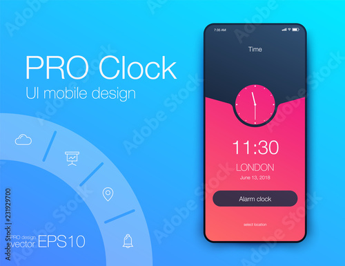 Timer clock application UI design concept. Ux design