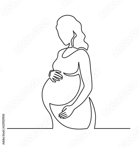 Continuous line drawing. Happy pregnant woman, silhouette picture. Vector illustration