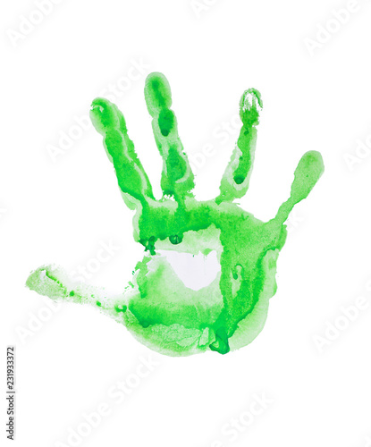 Color palm print on white background. Child's painting