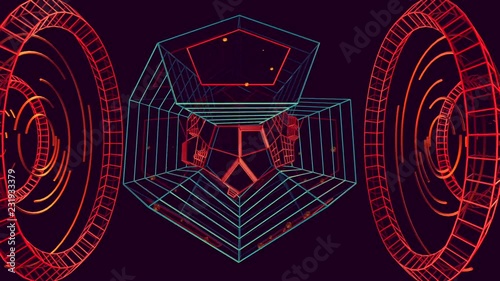 Abstract 3d animated retro futuristic geometry. Vintage color gamma. Seamless loop