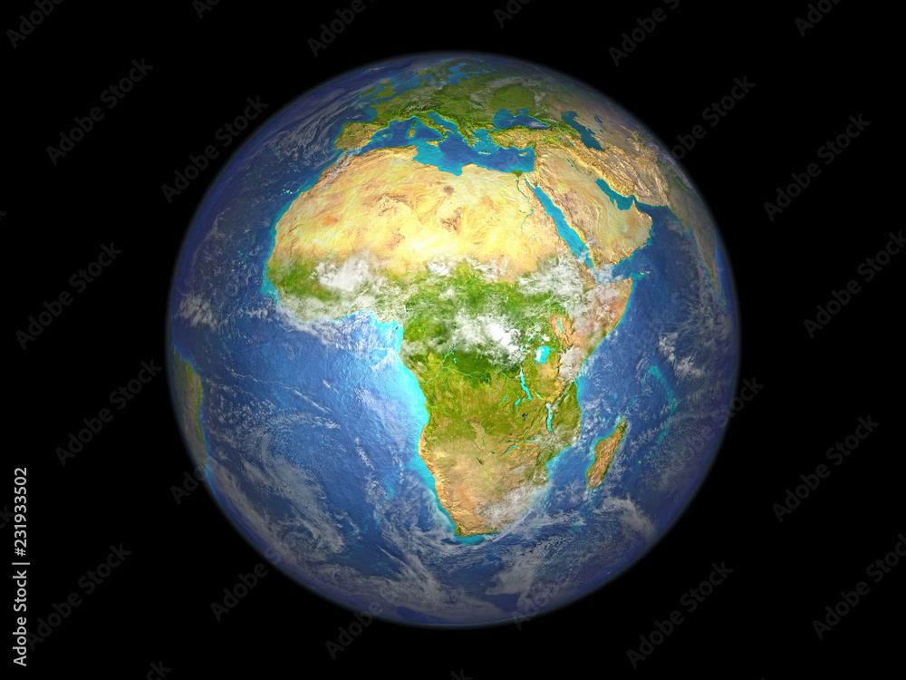 Africa on planet Earth from space. 3D illustration isolated on white background.