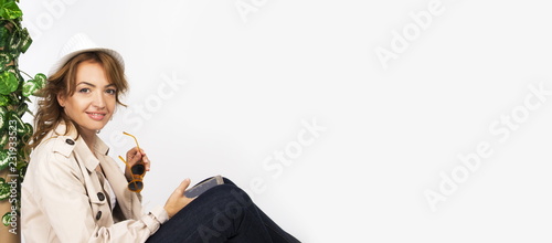 Happy mature woman smiling banner
