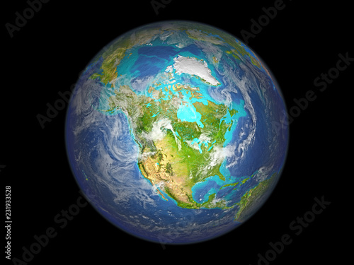 North America on planet Earth from space. 3D illustration isolated on white background.