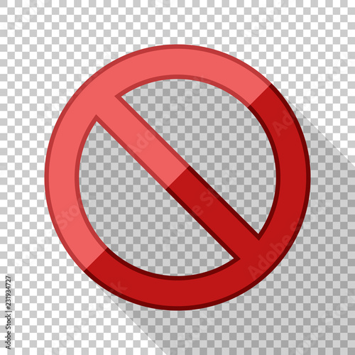No sign in flat style with long shadow on transparent background