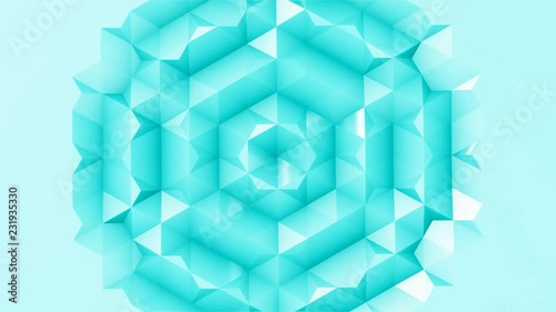 Abstract Animated Polygonal bright cyan geometric surface. Mandala emerging from center then disappears to center. Seamless loop 4K UHD