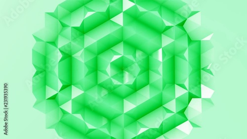Abstract Animated Polygonal bright green geometric surface. Mandala emerging from center then disappears to center. Seamless loop 4K UHD